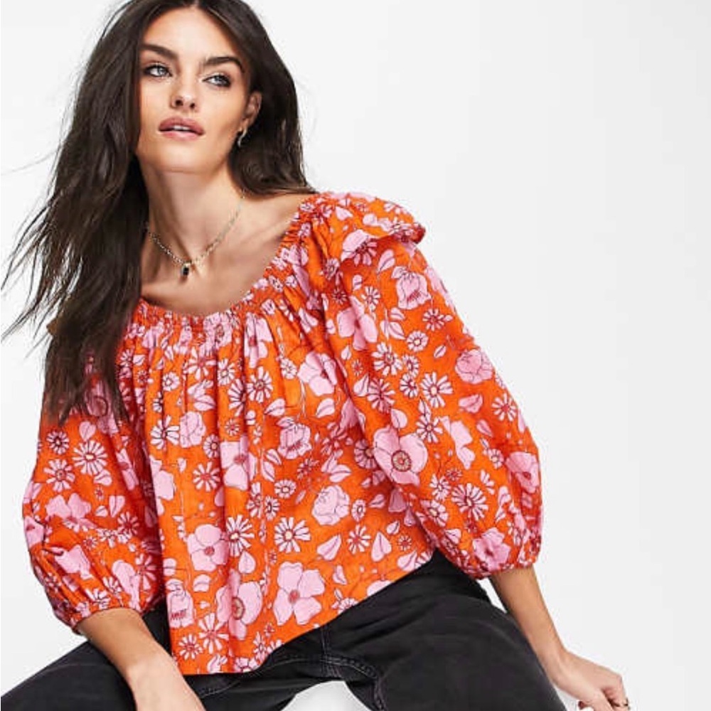 Free People Miss Daisy Floral Smock Blouse in the Heat Wave Colorway